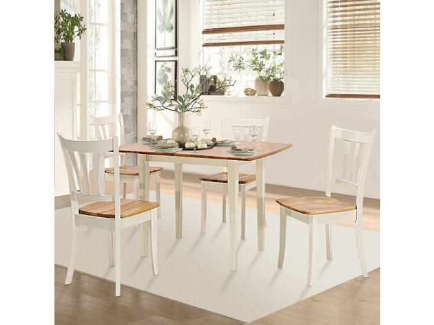 Costway Extendable 5 Piece Wood Dining Table Set 4 Chairs Kitchen Table w/Extension Leaf