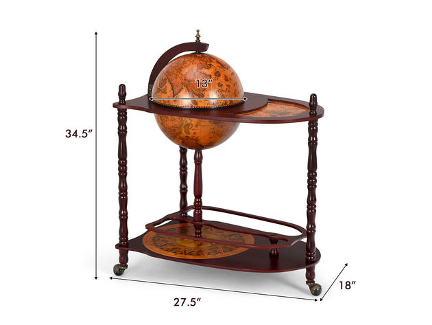 Costway Wood Globe Wine Bar Stand 34'' H 16th Century Italian Rack Liquor Bottle Shelf