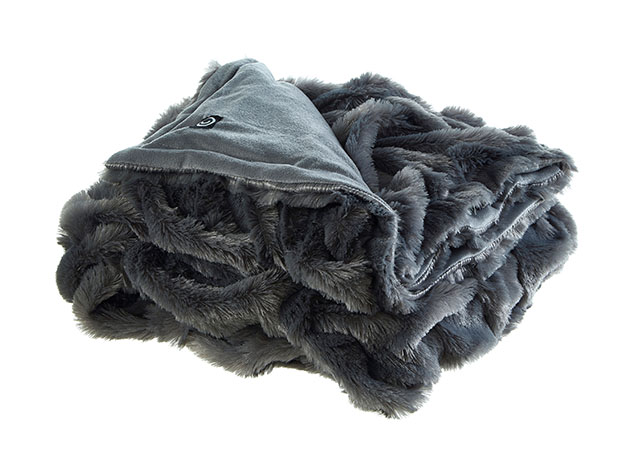 Cozy Tyme Nicolette Stitched Faux Fur Throw (Grey/50"x60")