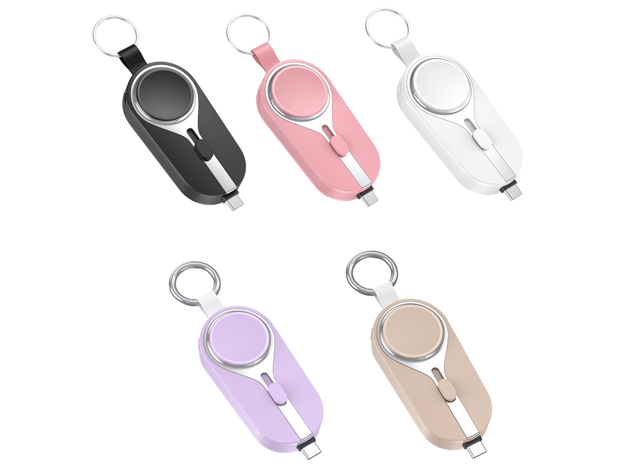 iCharge Nano 2000mAh Keychain USB-C Power Bank & Apple Watch Charger (Rosy Pink)