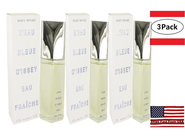3 Pack L'EAU BLEUE D'ISSEY POUR HOMME by Issey Miyake Eau De Fraiche  Toilette Spray 4 oz for Men