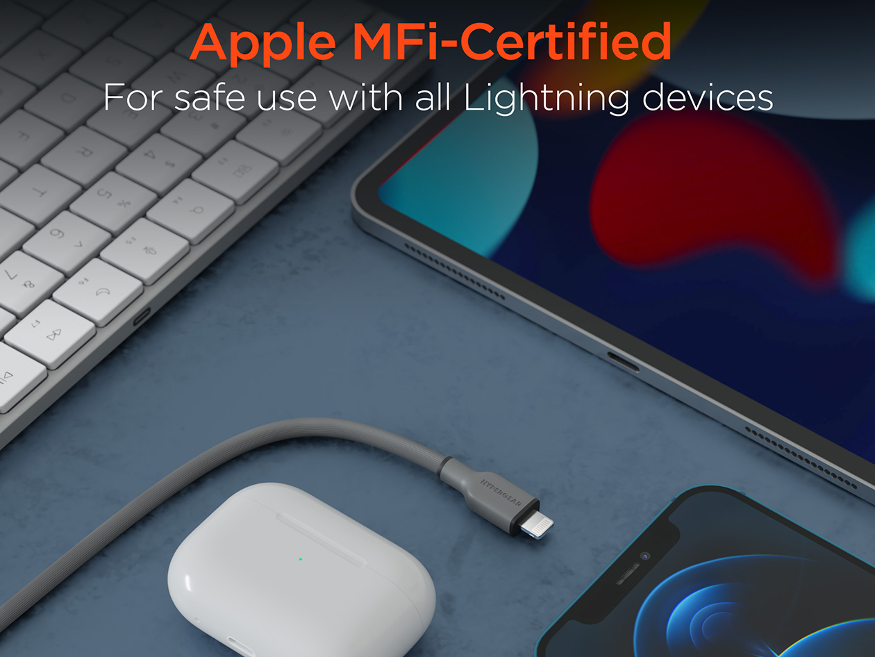 Flexi Pro MFi-Certified USB-C to Lightning Soft-Touch Silicone Cable (6ft/Gray)