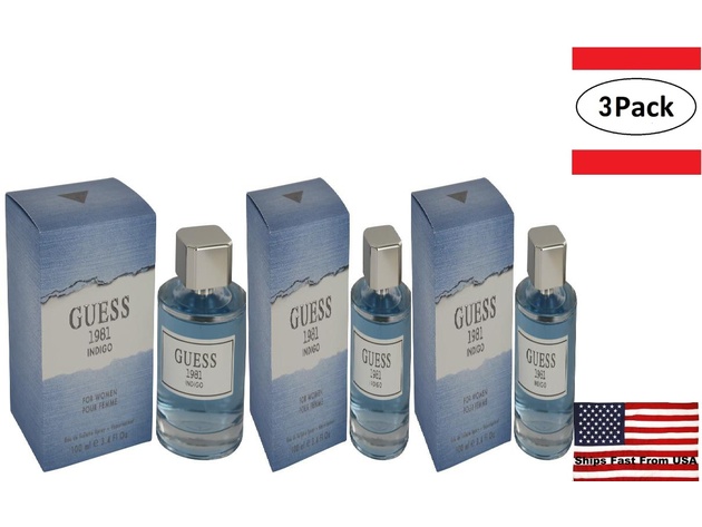 3 Pack Guess 1981 Indigo by Guess Eau De Toilette Spray 3.4 oz for