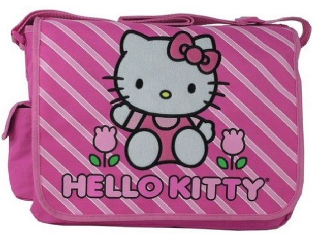 Hello Kitty Large Messenger Sling Laptop Book Bag Pack - Stripes
