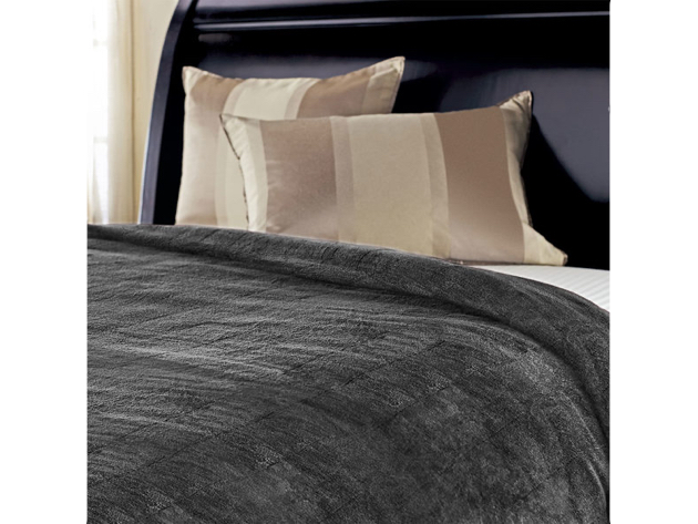 Sunbeam Channeled Soft Microplush Electric Heated Warming Blanket Queen G9 Slate Gray Washable Auto Shut Off 10 Heat Settings - Slate