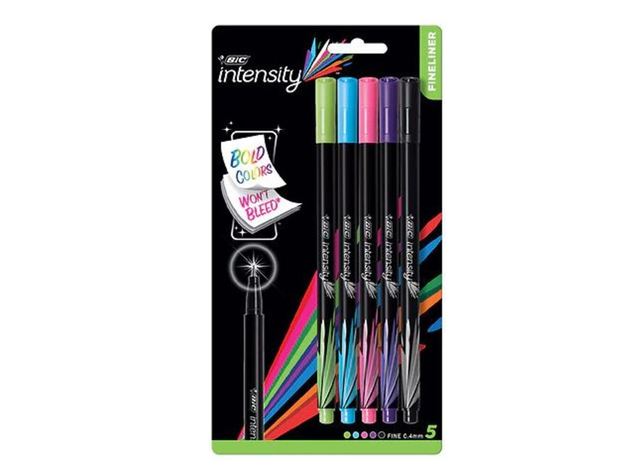 BIC Intensity Fineliner Color Collection Fine 0.4 Millimeter Nontoxic Smooth Porous Point, 5 Count