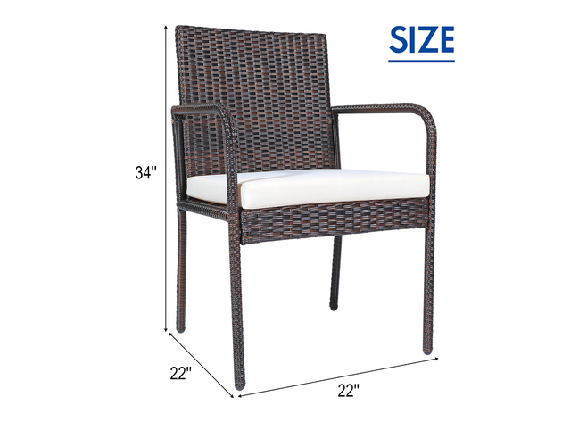 Costway 4 Piece Outdoor Patio Rattan Dining Chairs Cushioned Sofa with Armrest Garden Deck