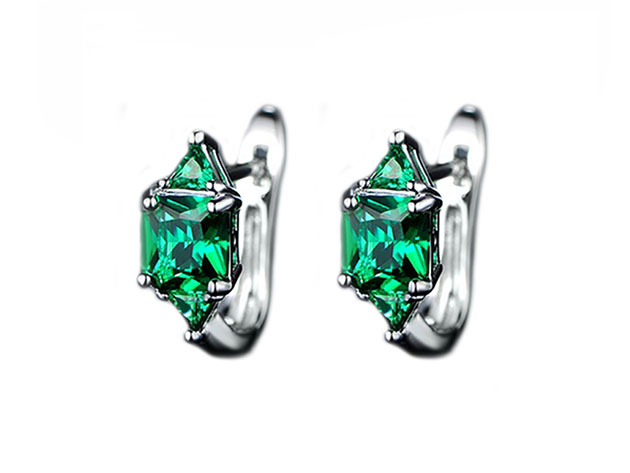 3.00 CTW Princess Cut Emerald Hoop Earrings