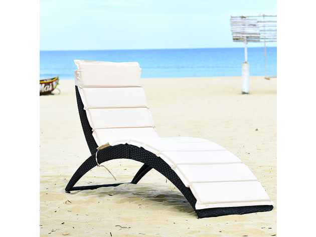 Costway 2 Piece Folding Patio Rattan Lounge Chair Chaise Cushioned Portable Garden Black