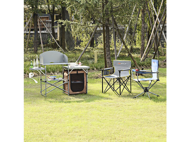 Costway Foldable Camping Table Outdoor BBQ Portable Grilling Stand w/Windscreen Bag 