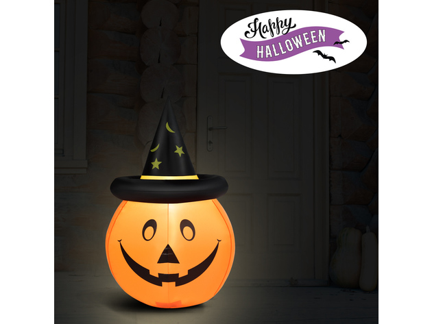 4' Halloween Inflatable Pumpkin Witch W/Hat Pumpkin Lantern Indoor Outdoor Yard - Orange, Black