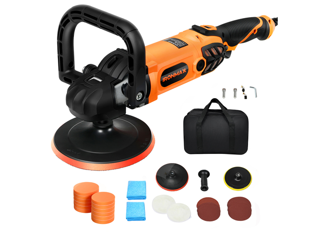 IRONMAX 7''/6'' 1400W Electric Buffer Polisher 6 Variable Speed Waxer Sander w/Accessories - Black/Orange