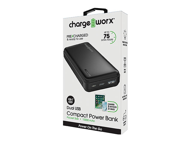 ChargeWorx 10,000mAh Dual USB Slim Power Bank