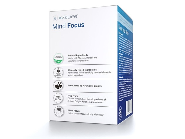 Avalife Mind Focus - Natural Brain Focus Supplements for Focus, Energy & Clarity for Men & Women - Gluten Free, Vegan & Non-GMO - 60 Capsules