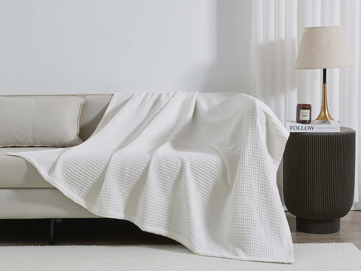 Vintage Cotton Waffle Blanket (Queen/White)