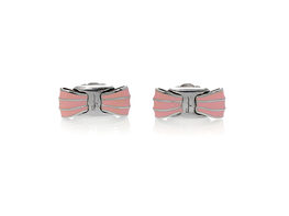 Ferragamo Vara Sterling Silver & Enamel Earrings - 17mm Silver/Pink Bow (Store-Display Model)