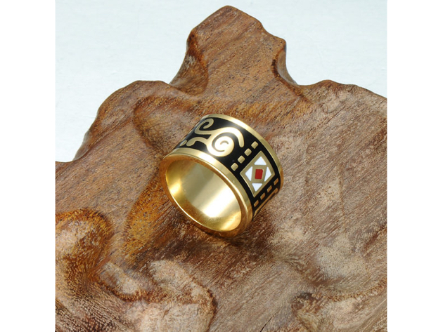 Homvare Women’s Gold Plated Handmade Enamel Ring Size 8 - Black