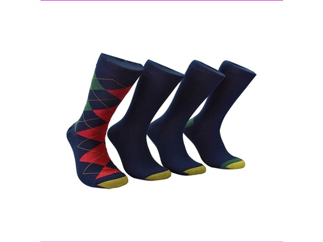 Gold Toe Men's 4 Pack Argyle Midweight Socks Black Size Regular