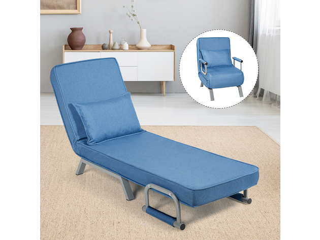 Costway Folding 5 Position Convertible Sleeper Bed Armchair Lounge Couch w/ Pillow - Blue