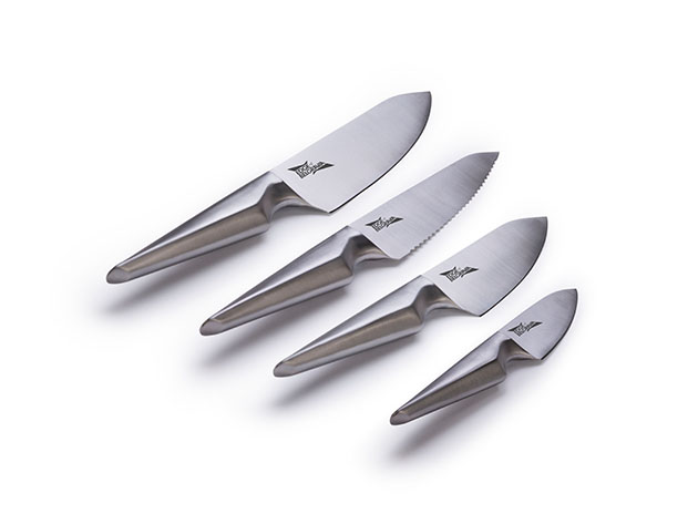 Teak Star Slim 9.8" 005TS Cutting Board & 4-Piece Arondight Knife Set