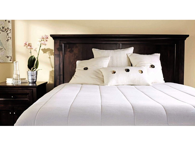 Sunbeam Thermofine Quilted Striped Heated Electric Warming Mattress Pad  Twin Size Auto Shut Off 10 Heat Settings - White | Joyus