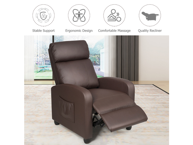 Recliner Massage Chair, Ergonomic Adjustable Single Sofa with Padded Seat - Brown