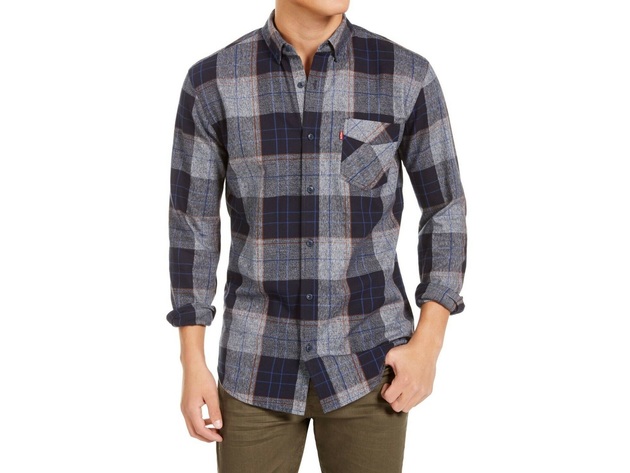 Levi's Men's Booth Regular-Fit Plaid Flannel Shirt Gray Size Extra Large