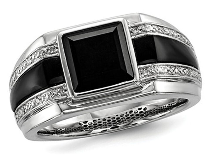 White Night Sterling Silver Rhodium-plated Diamond and Black Onyx