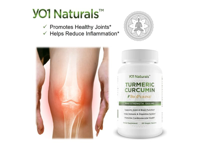 YO1 Naturals Turmeric Curcumin 1300 mg with Bioperin - Supports Joint and Brain Function, Helps Immune & Digestive System - Organic, 60 Veggie Capsules Dietary Supplement