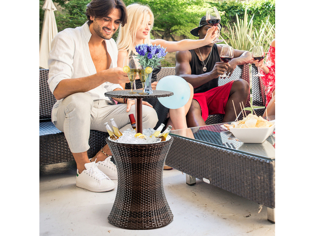 Patio Cool Bar Rattan Outdoor Cooler Table Party Drinks Ice Brown Deck Furniture 