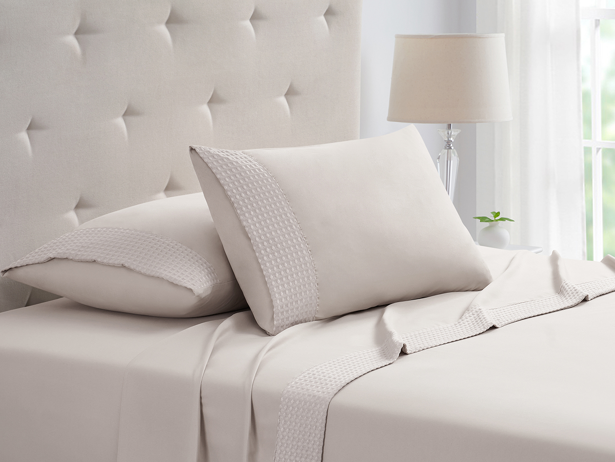 4-Piece Bamboo Blend Waffle Hem Sheet Set (Ivory/Queen)