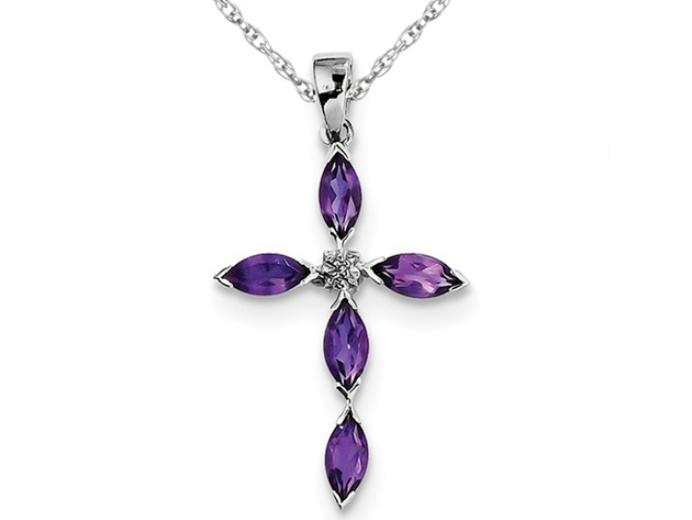 Natural Purple Amethyst Cross Pendant Necklace in Sterling Silver 1.00 Carat (ctw) with chain