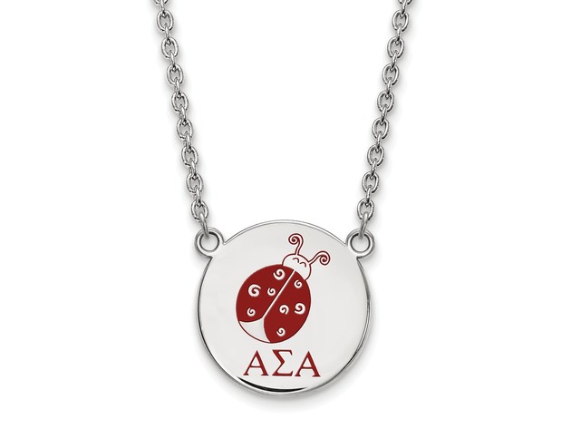 Sterling Silver Alpha Sigma Alpha Large Enamel Necklace