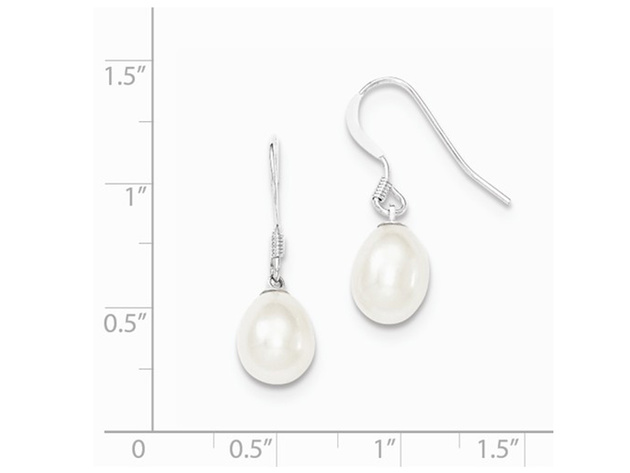 White Freshwater Cultured Pearl 8-9mm Dangle Earrings in Sterling Silver
