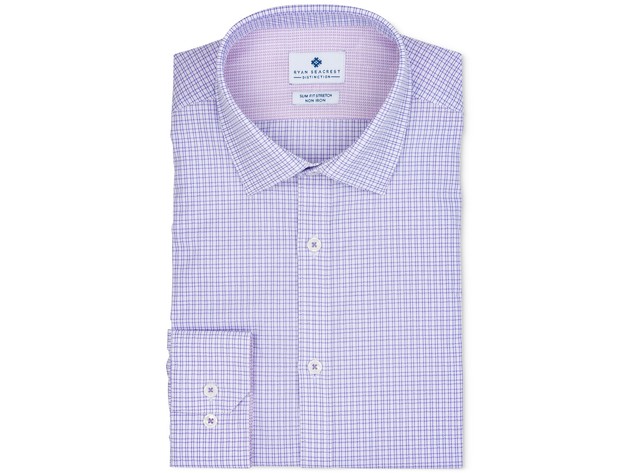 Ryan Seacrest Distinction Men's Performance Stretch Lilac Dobby Check Dress  Shirt Size 15.5x32-33 | KSAT