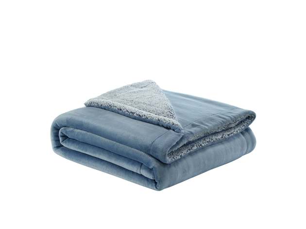 Zakary Flannel Reversible Heathered Sherpa Throw Blanket (60"x80"/Light Blue)