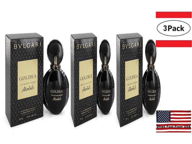 3 Pack Bvlgari Goldea The Roman Night Absolute by Bvlgari Eau De Parfum Spray 2.5 oz for Women