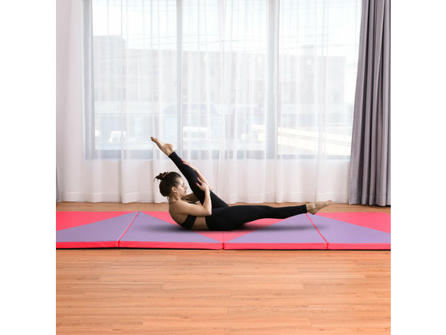 Costway 4'x10'x2" Thick Folding Panel Gymnastics Mat Gym - Pink/Purple