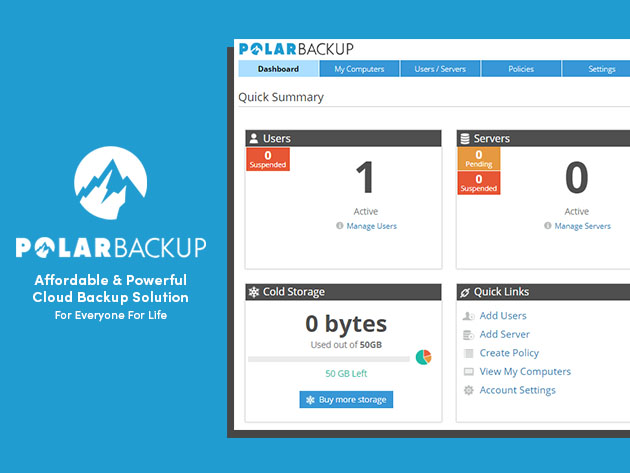 Polarbackup Unlimited Cloud Backup Storage: 3-Yr Subscription