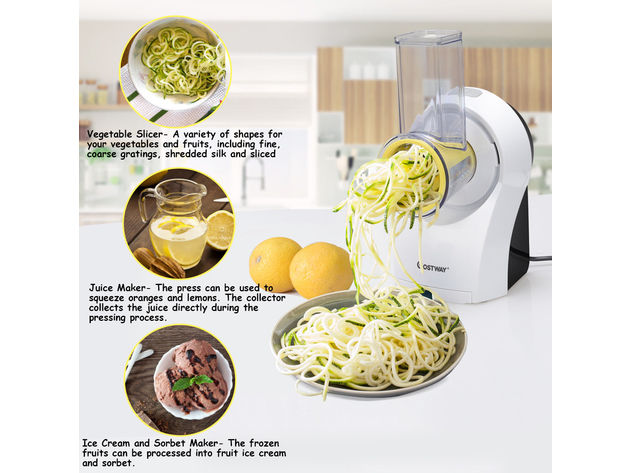 Costway 3 In 1 Electric Food Processor Citrus Juicer Frozen Dessert Maker Slicer Cutters - White