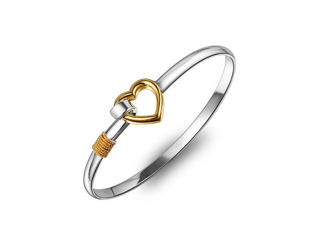 "Hold My Heart" White & Yellow Gold-Plated Polished Bracelet