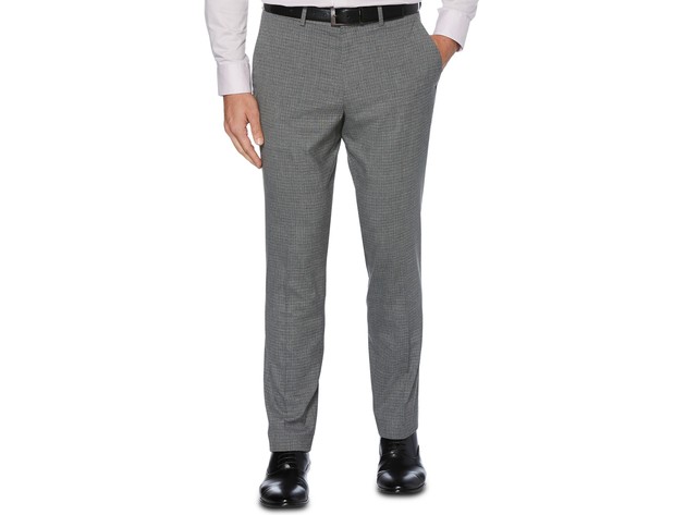 Perry Ellis Men's Portfolio Slim Fit Heathered Check Dress Pants Castlerock Gray Size 34X34