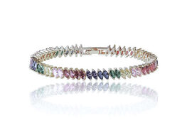 Silver Rainbow Tennis Bracelet with Rainbow Marquise Stones