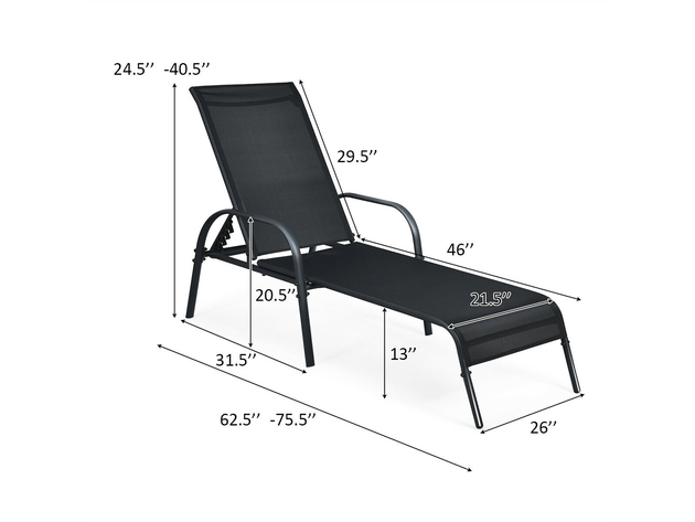 Goplus Patio Chaise Lounge Outdoor Folding Recliner Chair w/ Adjustable ...