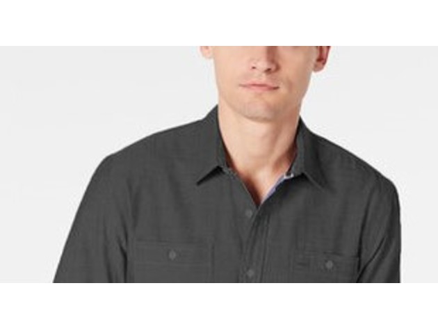 American Rag Men's Micro Herringbone Shirt Black Size Medium