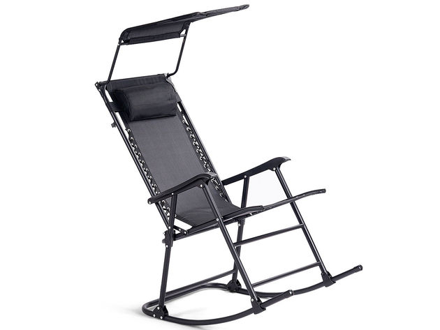 Costway Folding Rocking Chair Rocker Porch Zero Gravity Furniture Sunshade Canopy - Black