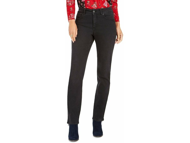 Style & Co Women's Tummy-Control Straight-Leg Jeans Black Size 16