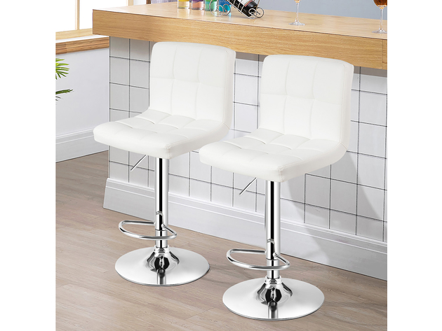 Costway Set of 2 Adjustable Bar Stools PU Leather Swivel Kitchen Counter Pub Chair - White