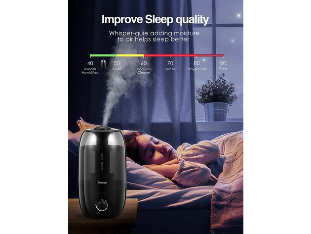 iTvanila Humidifiers, Cool Mist Humidifier for Bedroom, 2.7 L/0.7 Gal Baby Humidifier with Adjustable Output, Lasts to 30 Hours, Whisper-Quiet, Auto Off-black