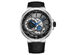 Stührling Legacy Automatic 45mm Skeleton Dual Time Watch (Black Dial/Black Leather/Silver Case)
